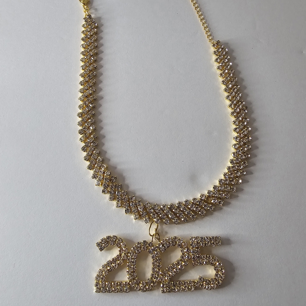 Elegant Gold Necklace with 2025 Pendant